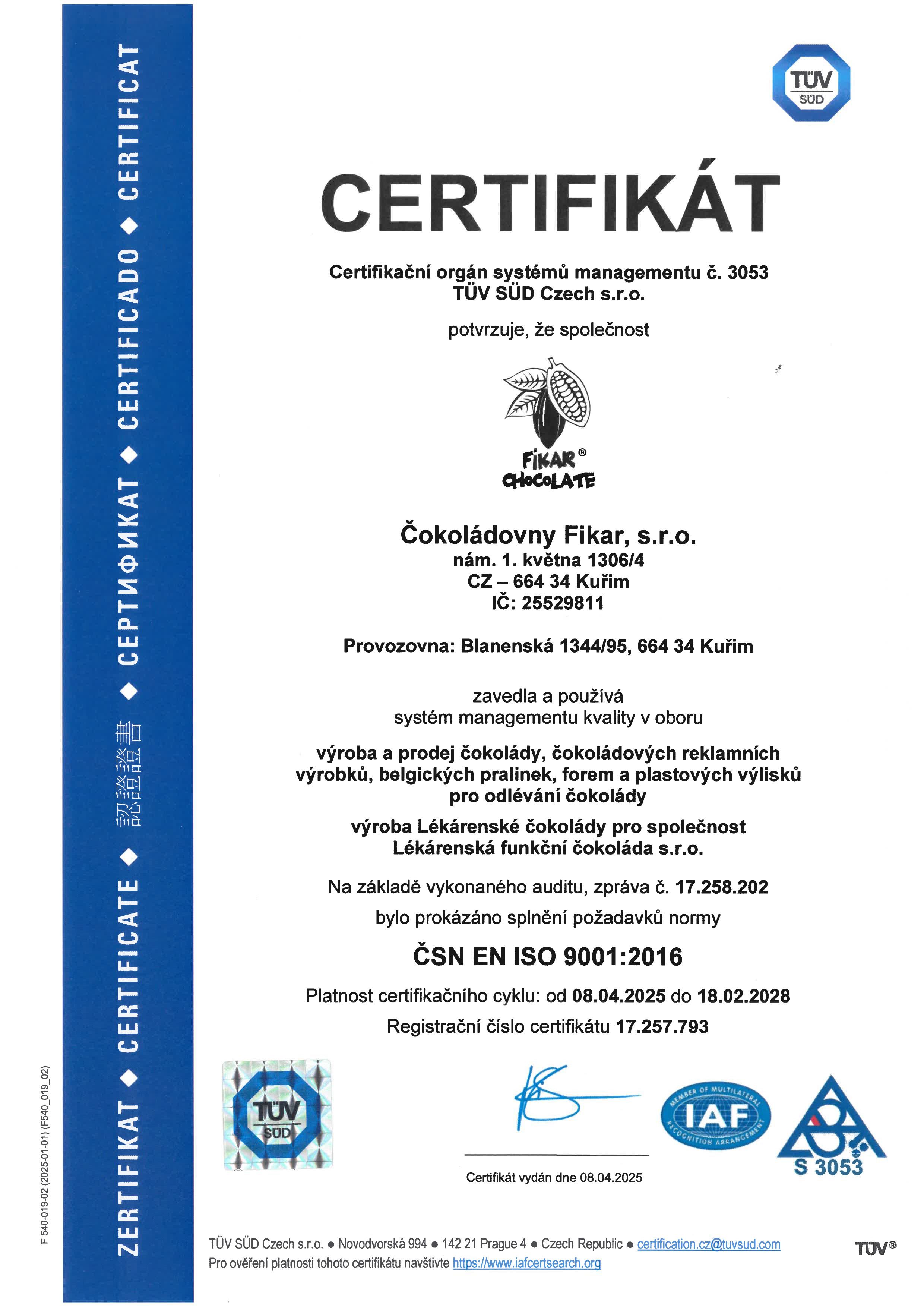 Certifikat 2025 CZ